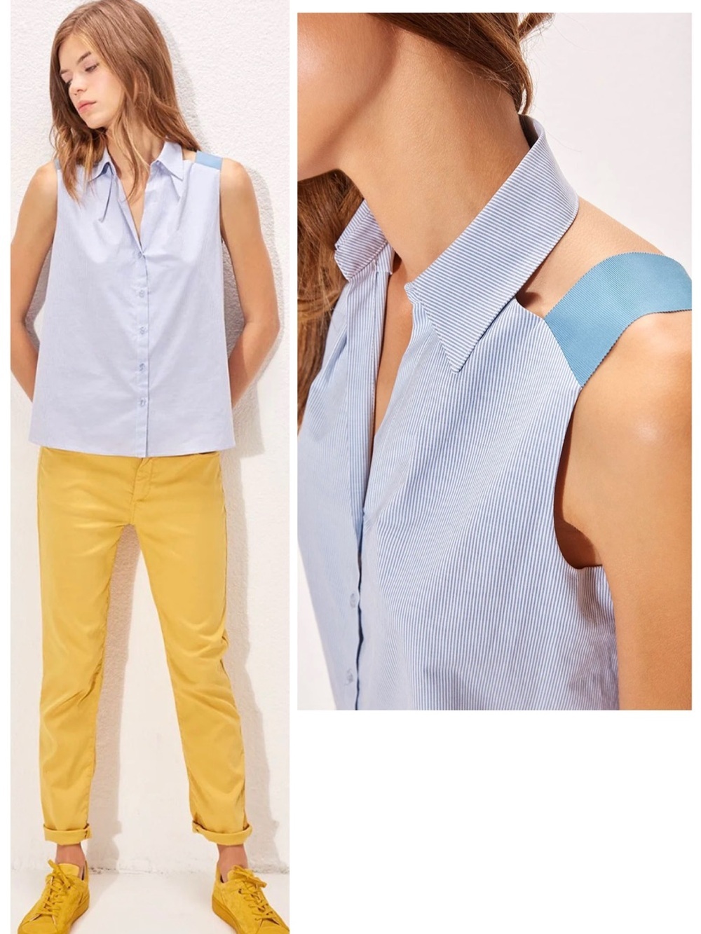 Cop Copine Trapani Poplin Button Front Halter Tank Relaxed Fit Size 36 US S